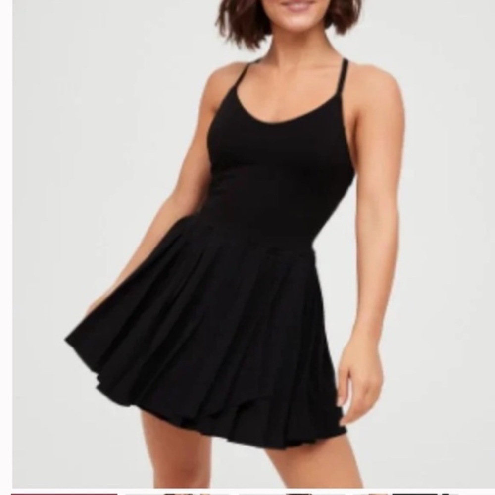 Aerie Offline Nylon Pleated Exercise Dress, Black, Medium